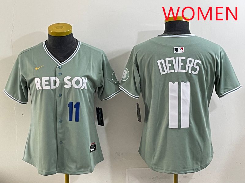 Women 2025 Boston Red Sox 11 Devers Light Green Joint Name Nike MLB Jersey style 20